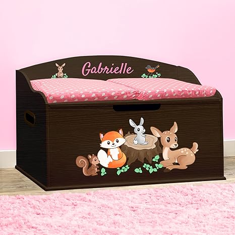 Personalized Woodland Creatures Toy Box with Soft-Close Lid