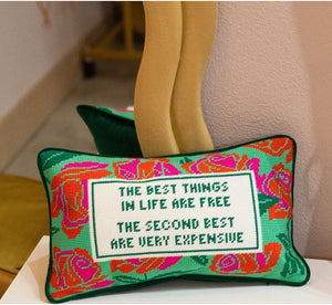 Handmade Needlepoint Decorative Throw Pillow – Green, 9" x 15"