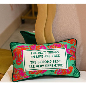 Handmade Needlepoint Decorative Throw Pillow – Green, 9" x 15"