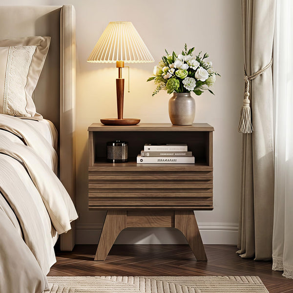 Fluted Nightstand with Drawer and Open Shelf, Set of 2