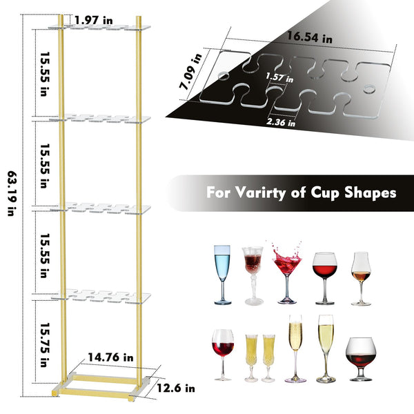 4-Tier Acrylic Champagne Wall Stand – 32 Glass Holder, Golden