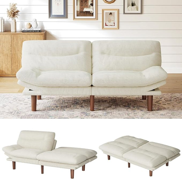 Convertible Futon Sofa Bed with Adjustable Backrest & Armrests