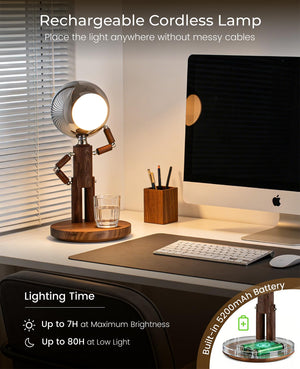 Cordless Rechargeable Wooden Table Lamp with Touch Control & Dimming