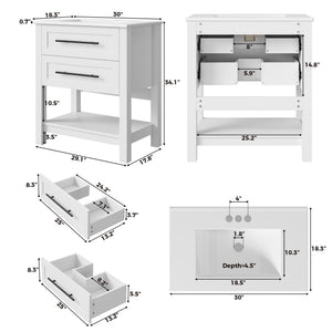 30" Freestanding Bathroom Vanity with Sink & Open Shelf