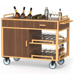 3-Tier Bar Cart with Wheels & Storage | Dark Walnut