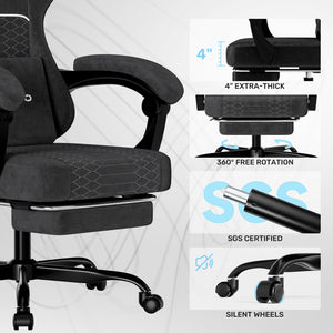 Gaming Chair with Footrest, Lumbar Support & Headrest Massage