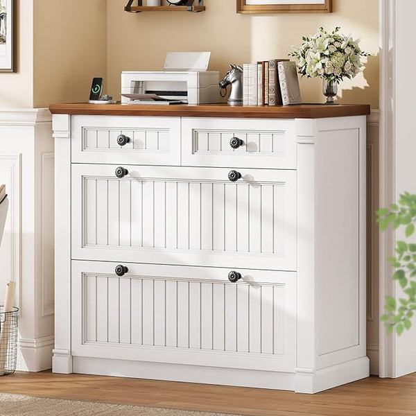 4-Drawer File Cabinet with Power Outlets & Printer Stand