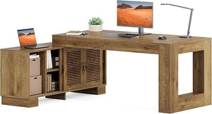 L-Shaped Executive Desk with File Cabinet