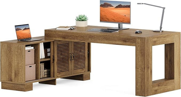 L-Shaped Executive Desk with File Cabinet