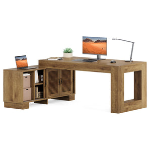 L-Shaped Executive Desk with Storage Cabinets & Shelves