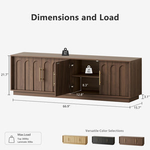 67" Mid-Century Modern TV Stand for 75 Inch TVs – Arched Wood Grain Media Console