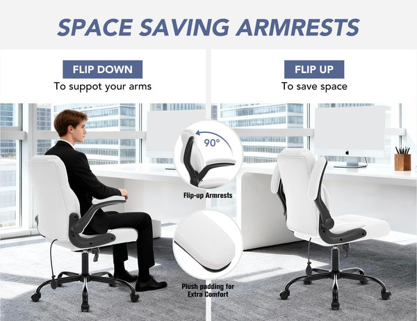 Ergonomic Office Chair with Inflatable Lumbar Support & Flip-Up Arms