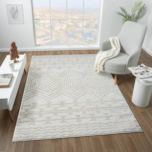 Cream Moroccan Area Rug – High-Low Pile, Stain-Resistant Polypropylene