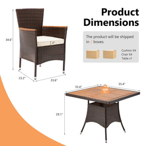 Rattan Patio Dining Set with Acacia Wood Tabletop