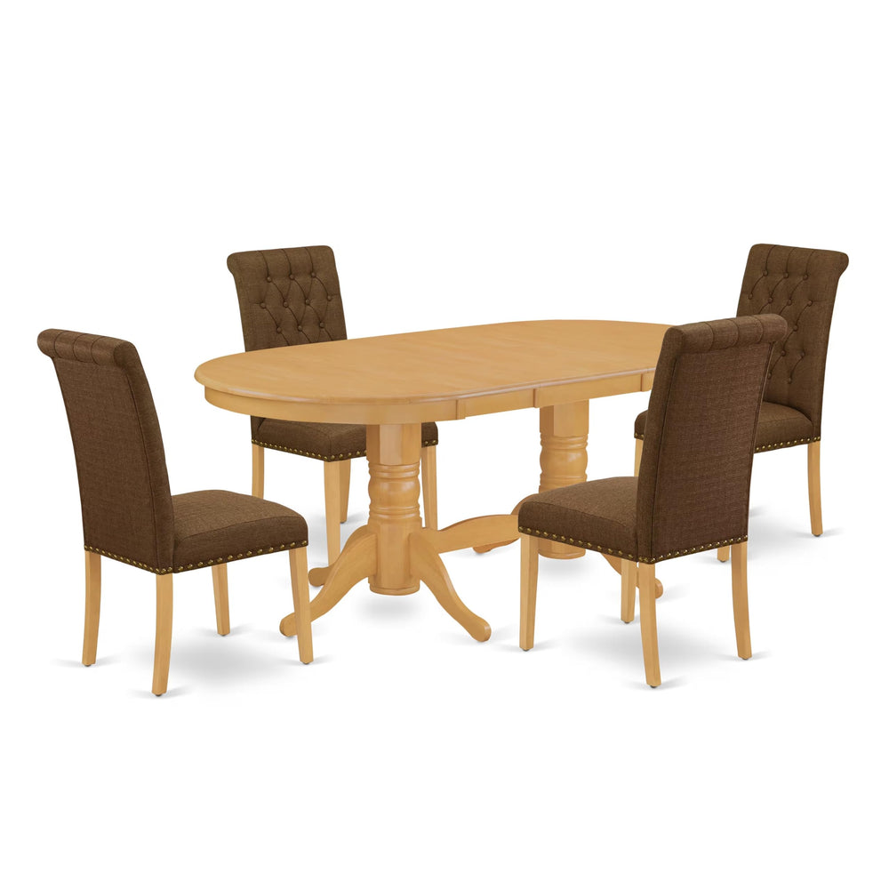 5-Piece Butterfly Leaf Oval Dining Set with Upholstered Chairs