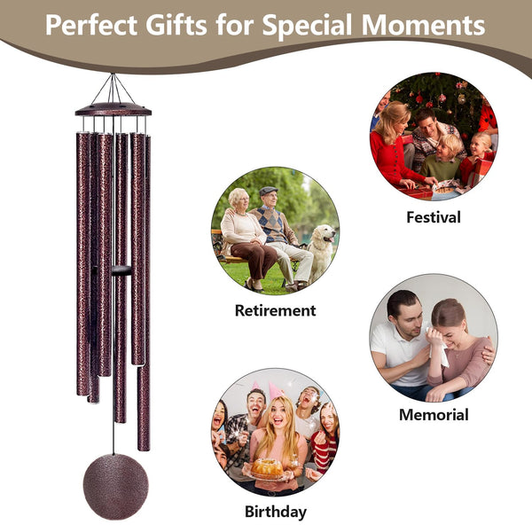 66-Inch Large Outdoor Wind Chimes – Deep Tone, 6 Aluminum Tubes, Rustic Garden Decor