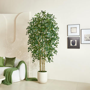 Artificial Ficus Tree – Tall Faux Indoor Floor Plant with White Planter