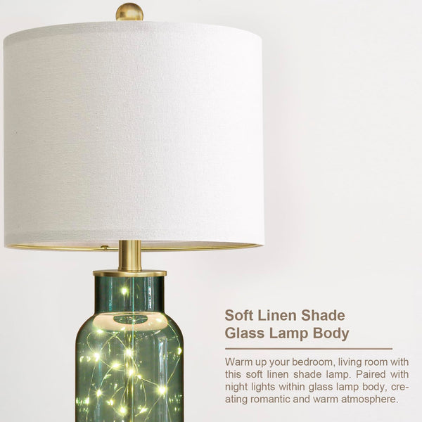 22" Glass Table Lamps Set of 2 with LED Night Light & USB Ports