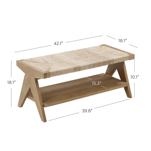 Bohemian Seagrass Entryway & End of Bed Bench with Shoe Storage