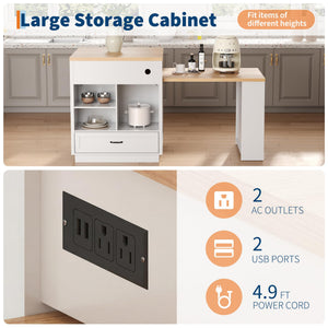 Extendable Kitchen Island with Storage & Power Outlet