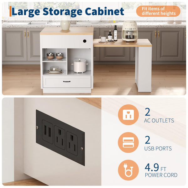 Extendable Kitchen Island with Storage & Power Outlet