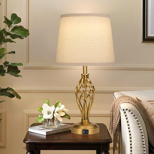 Touch Bedside Table Lamps Set of 2 with USB Charging Ports