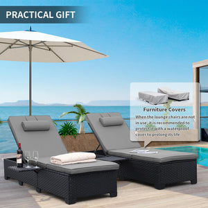 Outdoor Chaise Lounge Chairs Set of 2 – Wicker Recliner with Adjustable Backrest & Cushions