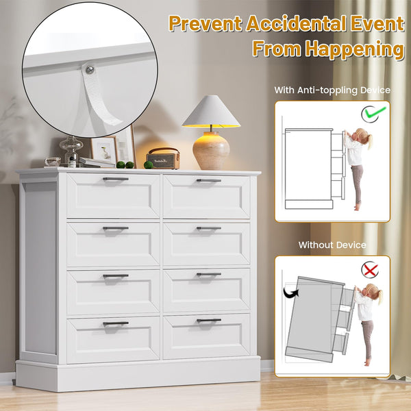 White Wood Dresser with Drawers – Chest of Drawers for Bedroom