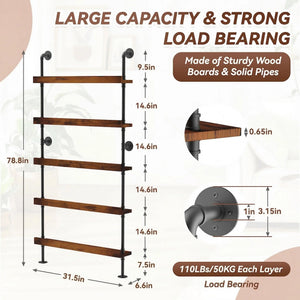 5-Tier Wall Mounted Wine Rack with Industrial Pipe Bar Shelves