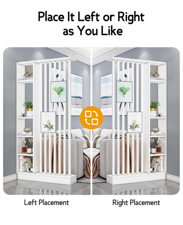 Freestanding Wood Room Divider with Storage Cabinet & Display Shelves