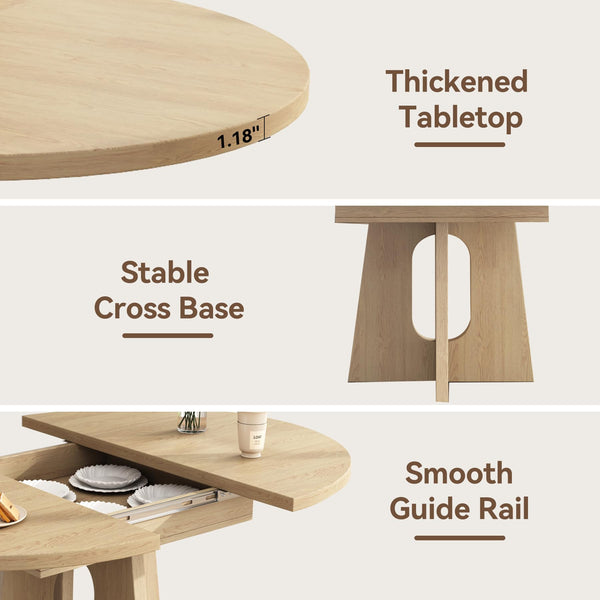 Extendable Round to Oval Dining Table, Seats 4–6, 59-Inch
