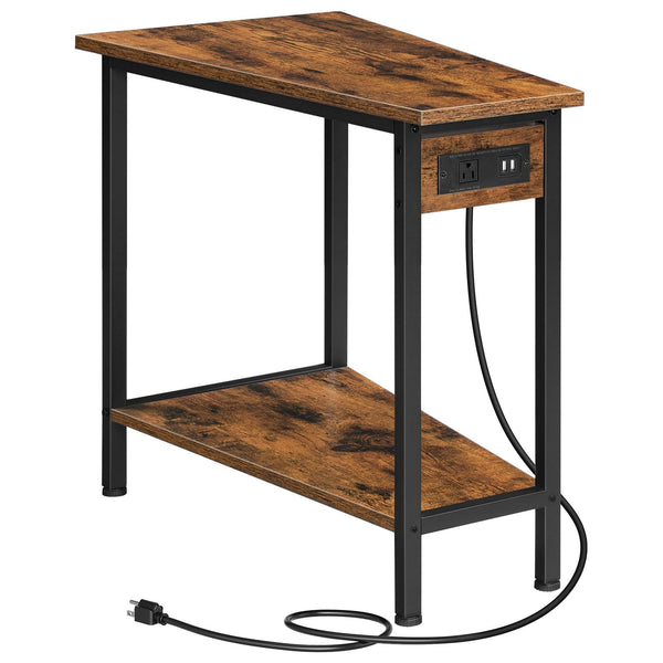 Wedge End Table with Charging Station & Open Shelves