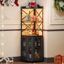 5-Tier Corner Bar Cabinet with LED Lights and Glass Holder