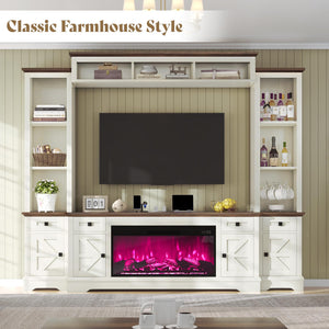 98" Farmhouse Entertainment Center with Electric Fireplace