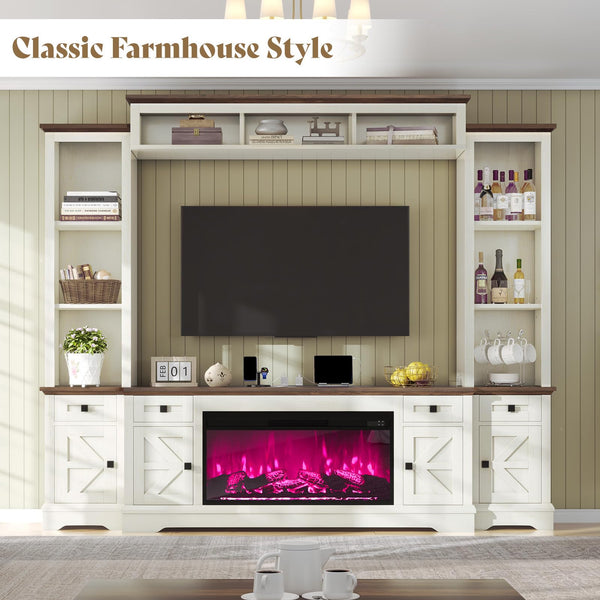 98" Farmhouse Entertainment Center with Electric Fireplace