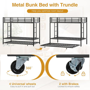 Metal Triple Bunk Bed Twin Over Twin with Trundle