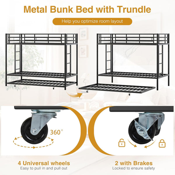 Metal Triple Bunk Bed Twin Over Twin with Trundle