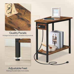 Wedge End Table with Charging Station & Open Shelves