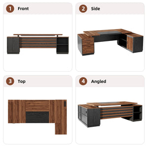 L-Shaped Executive Desk with Storage & Power Outlet, 78"