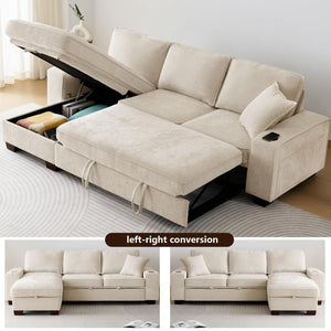 L-Shaped Convertible Sleeper Sofa Bed with Storage Chaise