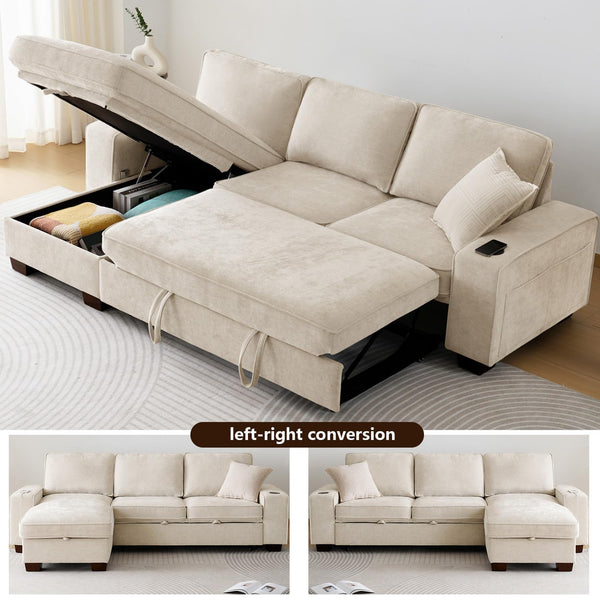 L-Shaped Convertible Sleeper Sofa Bed with Storage Chaise