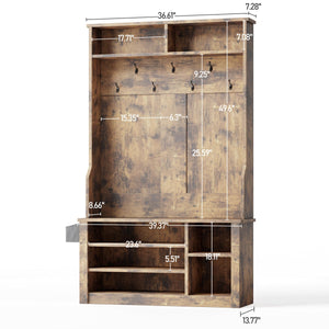 Entryway Hall Tree with Bench & Storage