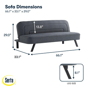 Convertible Futon Sofa – Short Twin Size, Polyester Upholstery, Metal Legs