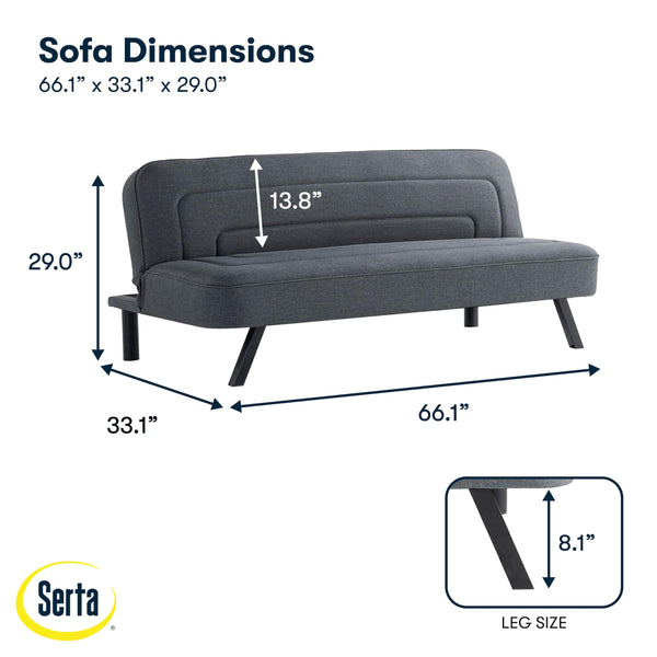 Convertible Futon Sofa – Short Twin Size, Polyester Upholstery, Metal Legs