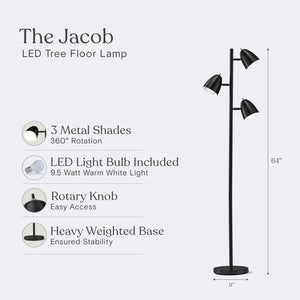 LED Tree Floor Lamp – 3-Head Adjustable, 2400 Lumens