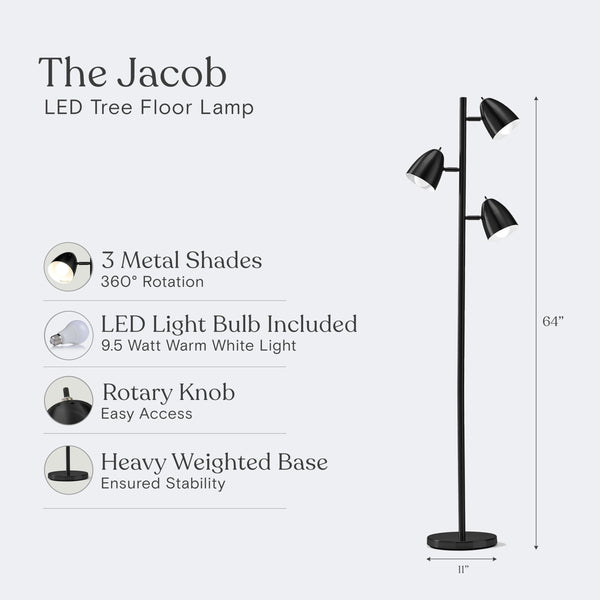 LED Tree Floor Lamp – 3-Head Adjustable, 2400 Lumens