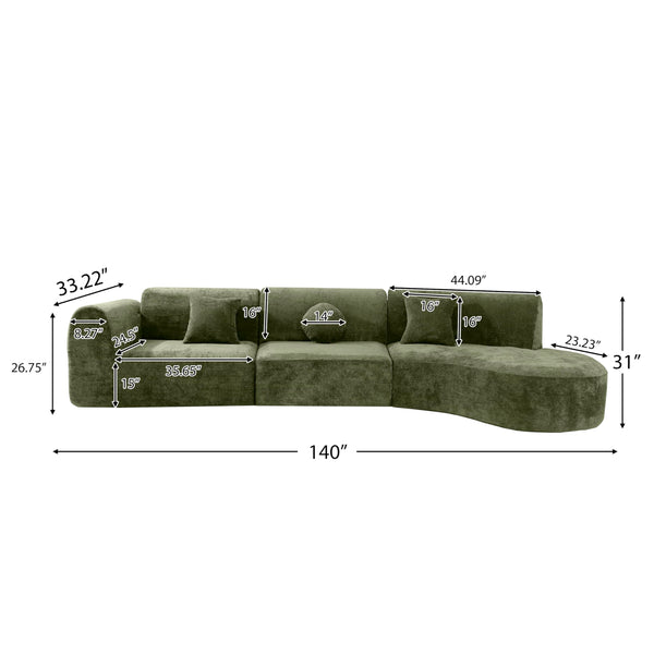 140" Curved Sectional Sofa Set – 7-Seat Modern Cloud Couch with Chaise Lounge