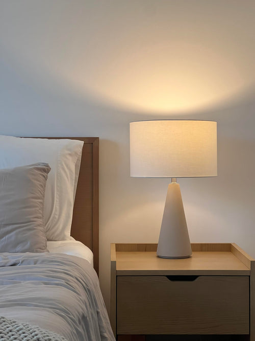 Cement Base LED Table Lamp with Cotton Drum Shade