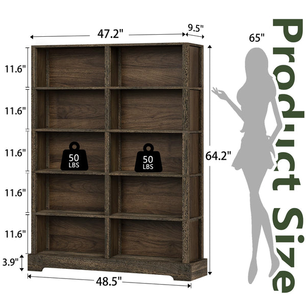 76" Tall 6-Tier Wood Bookcase with 12 Compartments