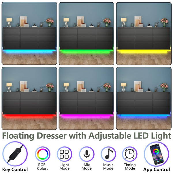 9-Drawer Dresser with LED Lights & Charging Station
